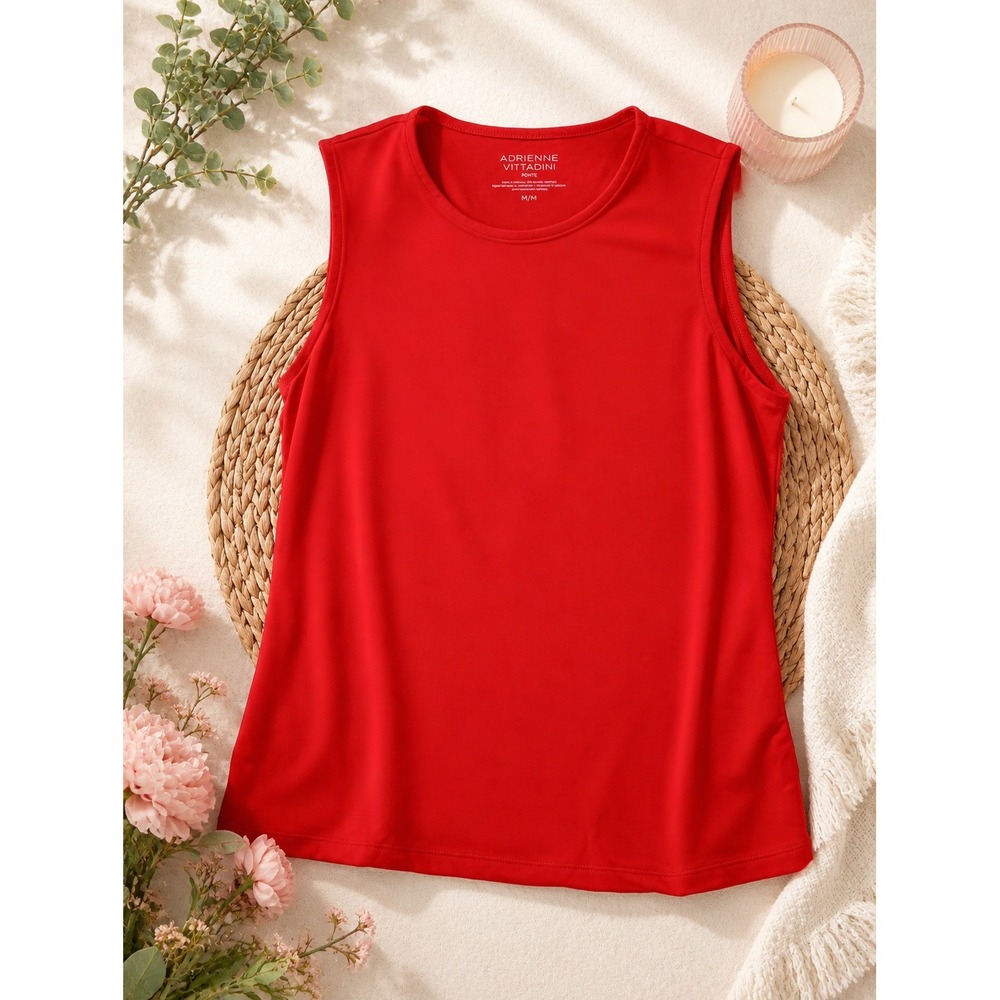 Adrienne Vittadini Ponte Tank Top Women Medium Red Sleeveless Crew Neck